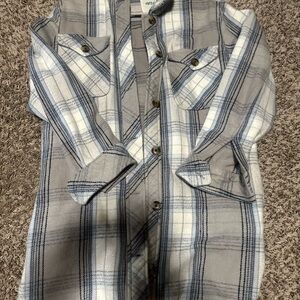 Grey and White Plaid Button-Up Shirt